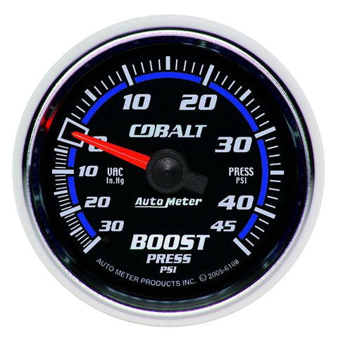 Autometer 2-1/16" Boost/Vacuum 30 In HG/45 PSI Mechanical Cobalt