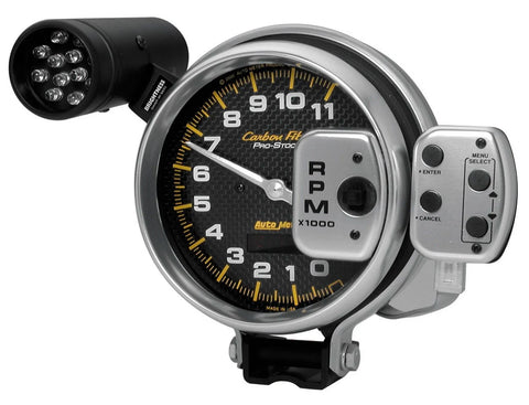 Autometer 5" Tachometer 0-11,000 RPM Pro-Stock Pedestal w/Super Lite & Peak Mem Carbon Fiber
