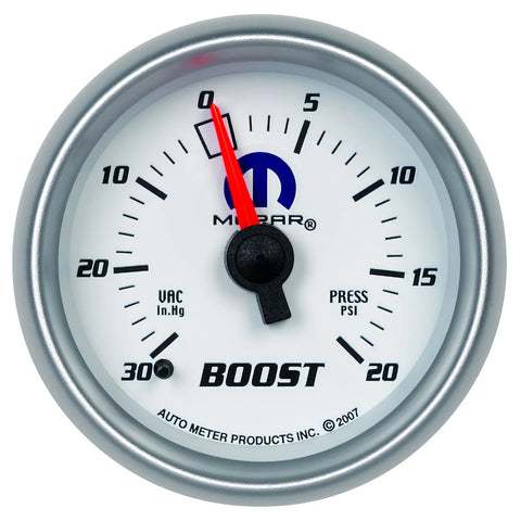 Autometer 2-1/16" Boost/Vacuum 30 In HG/20 PSI Mechanical White Mopar