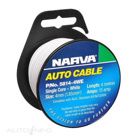 Narva Cable Single 4 15A 4M White - 5814-4WE