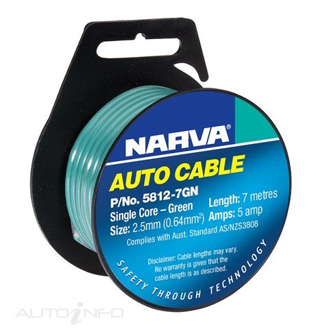 Narva Cable Single 2.5 5AMP 7M Green - 5812-7GN