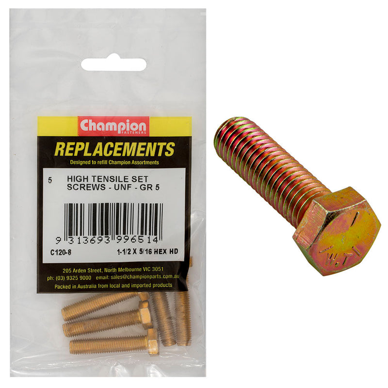 Champion Fasteners Hex Set Screw High Tensile 5/16In X
