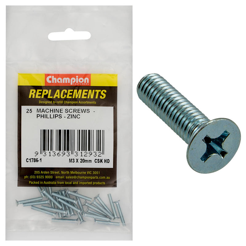 Champion Fasteners Machine Screw Csk Phillips M3 X 20mm