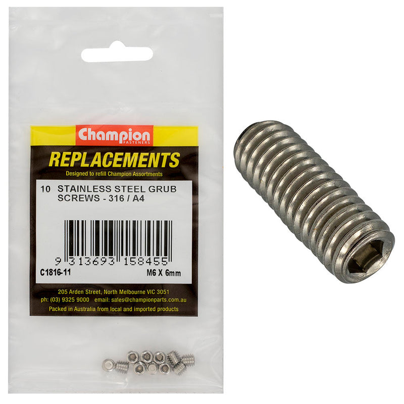 Champion Fasteners Grub Screw Stainless Steel M6 X 6mm