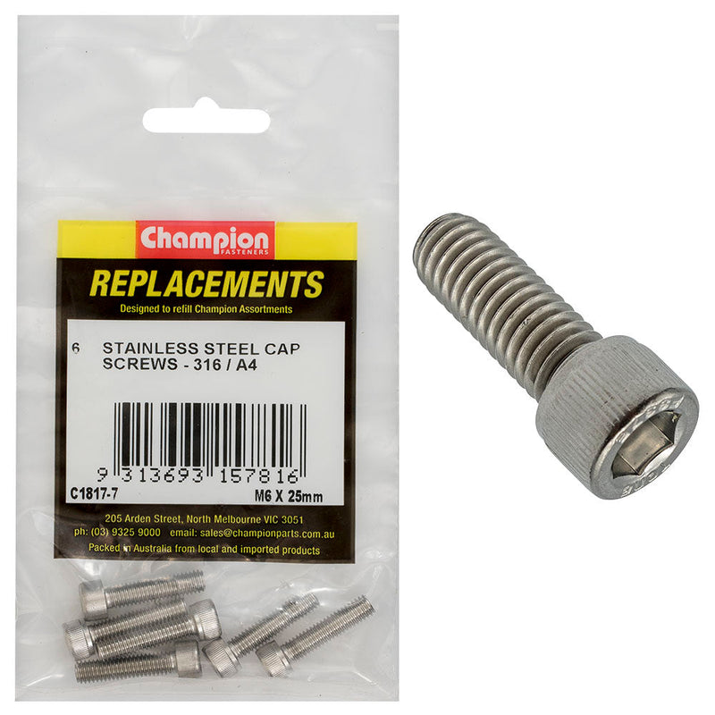Champion Fasteners Socket HD Cap Screws S/S 6X25mm C1817-7