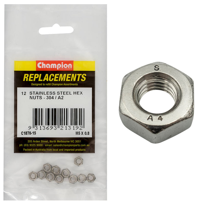 Champion Fasteners Hex Plain Nut Stainless Steel M5 0.8mm