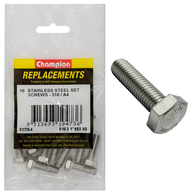 Champion Fasteners Hex Set Screw Stainless Steel 5/16In X