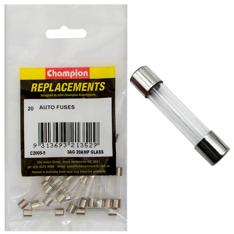 Champion Fasteners Fuse Glass 3Ag 20Amp C2005-9