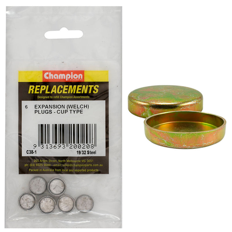 Champion Fasteners Welch Plug Cup Steel 19/32In C38-1