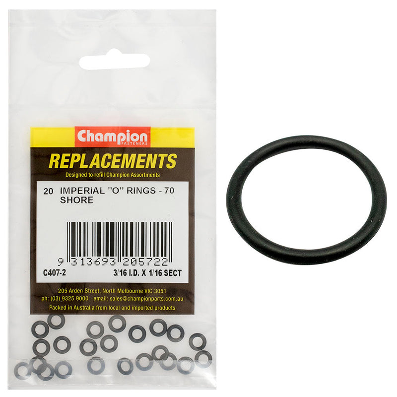 Champion Fasteners O Ring Nitrile Rubber 70 Shore 3/16In