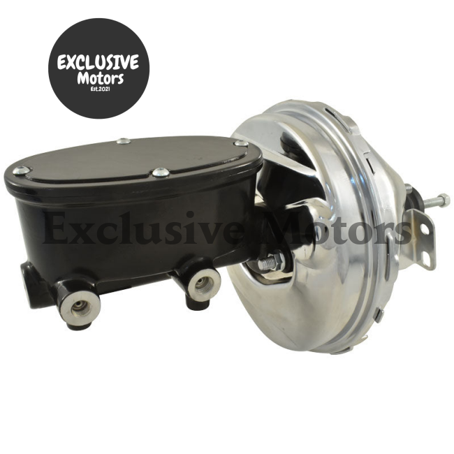 Universal Wilwood Style 9" Chrome Brake Booster & Black Master Cylinder (1970-2023)