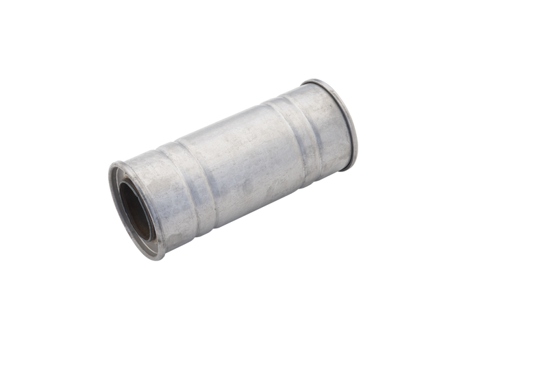 XForce 2.5in Inlet 5in Round Straight-Through Resonator Raw 409 Stainless Steel