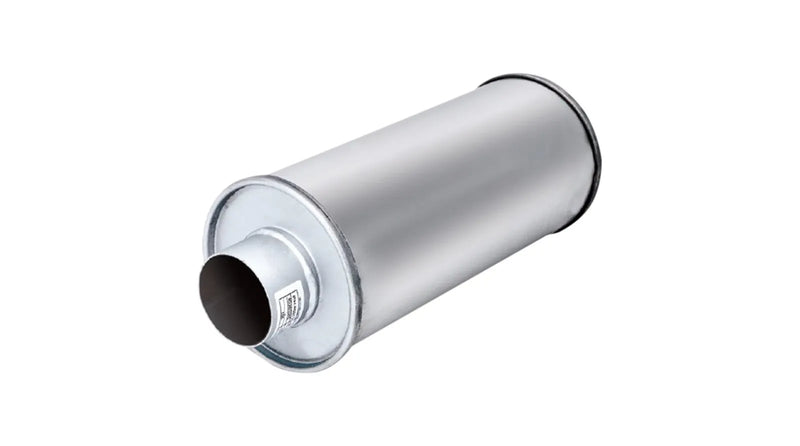 XForce 5in Round Straight-Through Resonator Raw 409 Stainless Steel - 2.5in Inlet