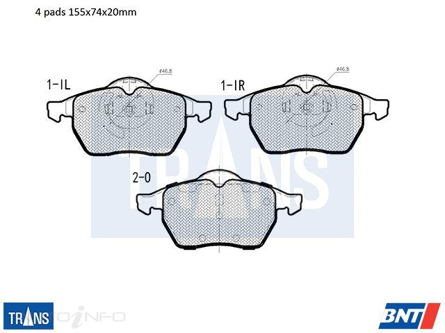 TRANS Brake Pads Transmission Front Holden Vectra 91 Onwards - DB1351TR