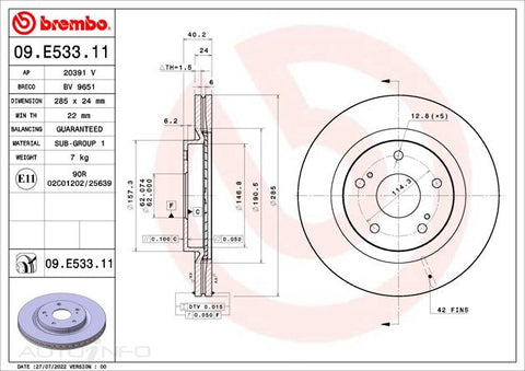 Brembo Disc Rotor Front Suzuki Swift Glx GL 17-On - 09.E533.11