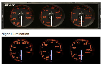 Defi Din-Gauge Combination Meter (Red Characters/Red Illumination/White Pointer)