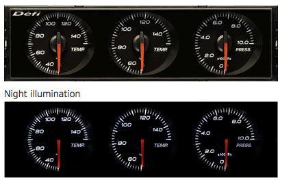 Defi Din-Gauge Combination Meter (White Characters/White Illumination/Red Pointer)