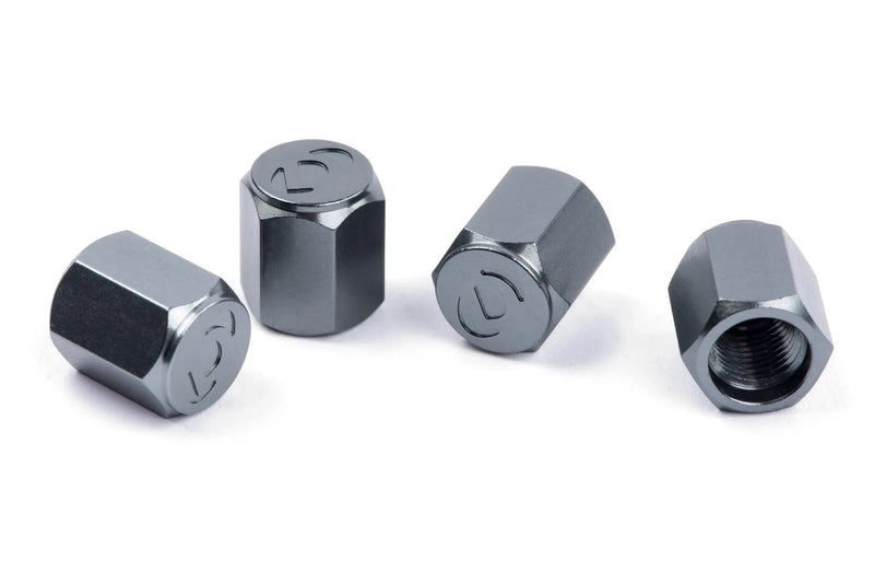 Dinan Valve Stem Caps Gunmetal / Aluminum — fits Mini Cooper F55