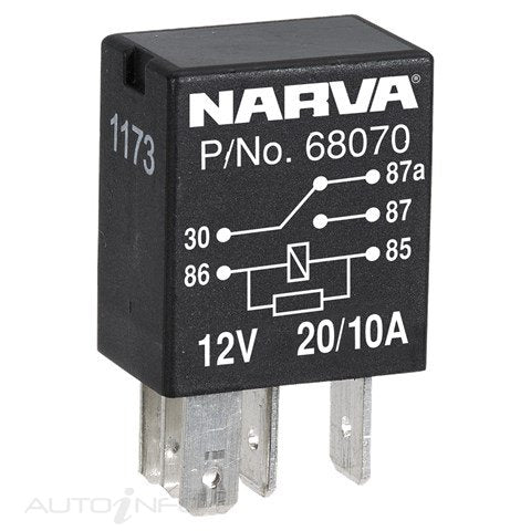 Narva Relay Micro 12V 5 Pin 20/10AMP - 68070BL