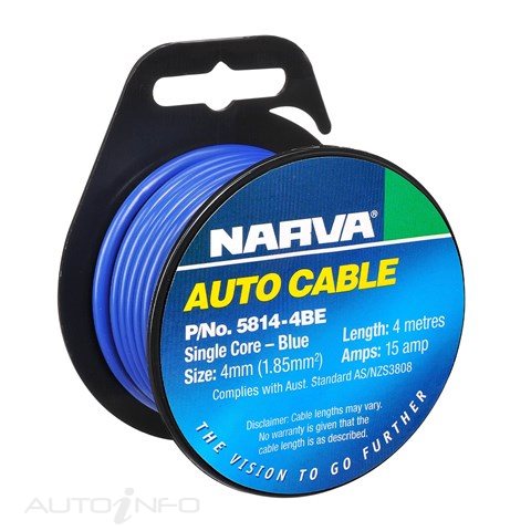 Narva Cable Single 4 15AMP 4M Blue - 5814-4BE