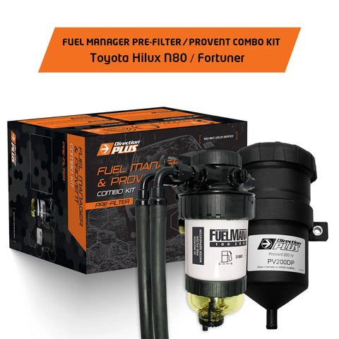 Direction Plus Fuel Manager Pre-Filter + Catch Can Kit (Hilux/Fortuner 16+) — fits Toyota Hilux An120 An130 Series
