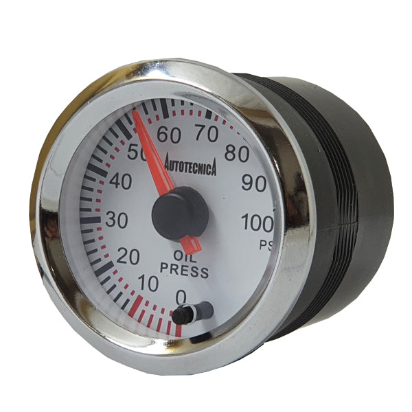 Autotecnica Oil Pressure Gauge 100psi White/Chrome 52mm