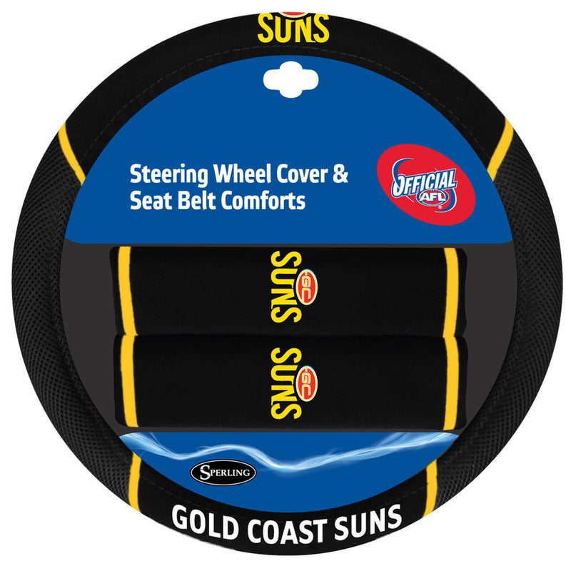 AFL Steering Wheel Cover/Seat Belt Cover Set - Gold Coast