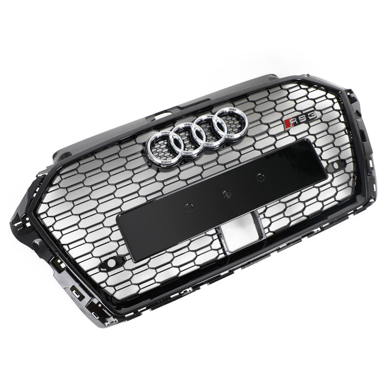 Audi A3 S3 with ACC Honeycomb Front Grille RS3 Style Gloss Black (2017-2019)