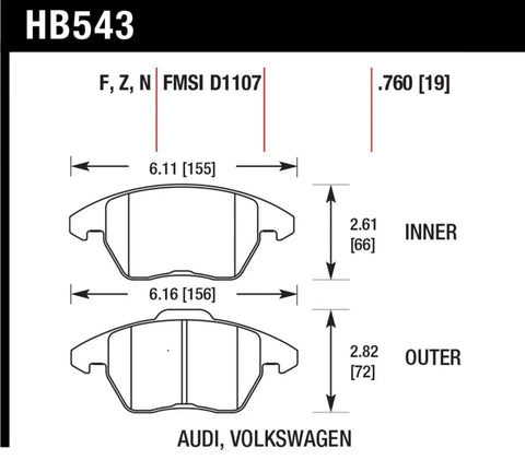 Hawk Performance Performance Ceramic Street Brake Pads - Front (Golf GTI 06-10) — fits Volkswagen Golf Gti (image 2)