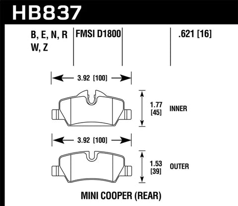 Hawk Performance HPS 5.0 Brake Pads - Rear (Cooper/Cooper S 15-19)
