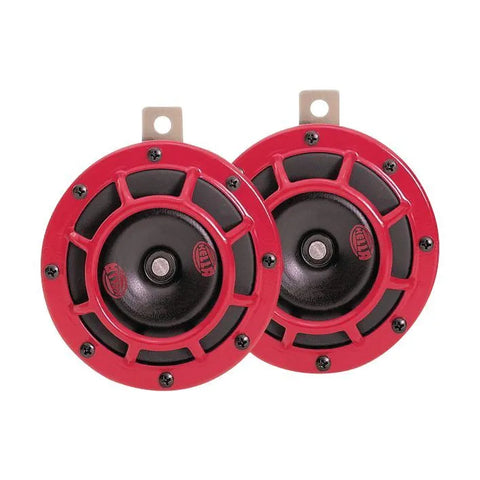 Hella Pkt 2 Disc Horn 12V Super Tone 118Db Black W/Red Grille 123mm