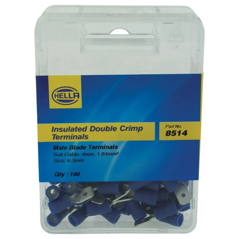 Hella Terminal Male Blade Blue 6.3mm Insulated Pkt 100
