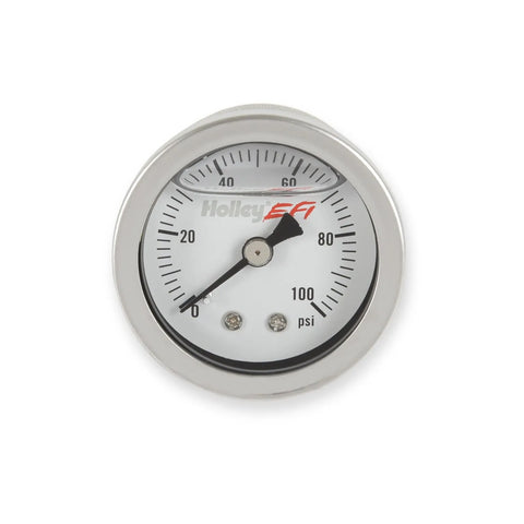 Holley EFI Pressure Gauge Oil-Filled - 0-100 PSI - 1/8" NPT Male Thread