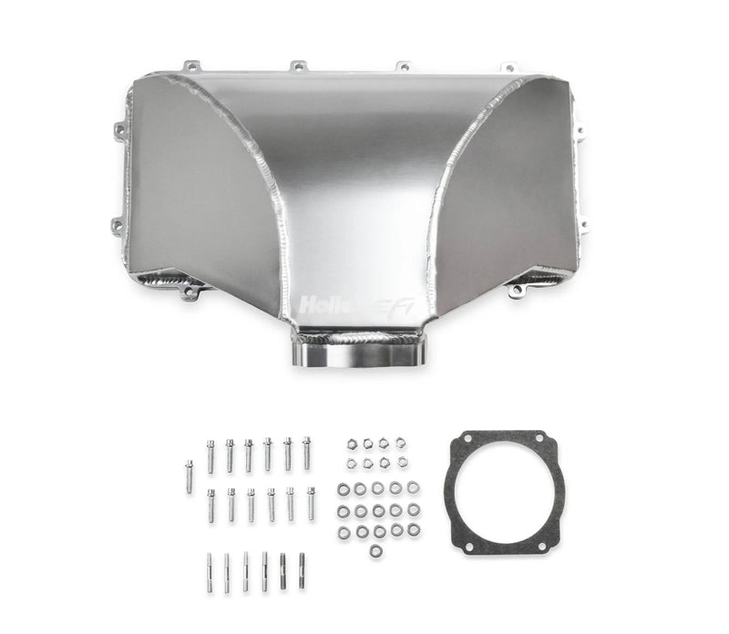 Holley EFI HI-RAM 95MM Fabricated Side Mount Plenum Top Silver Finish- LS throttle body patterns