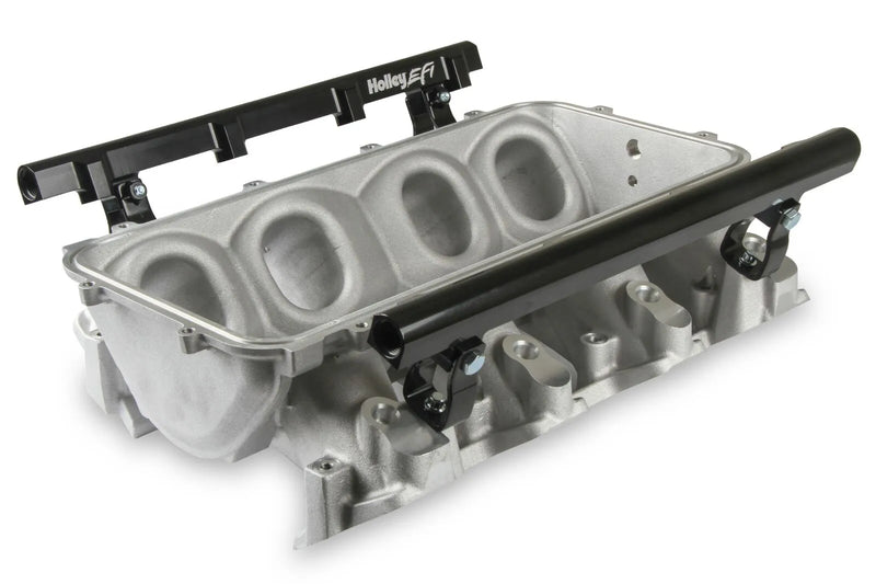 Holley EFI Lo-Ram Manifold Base and Fuel Rails Single Fuel Injector GM LS3/L92 Top-feed Single Injector manifold and fuel rails only Satin Finish