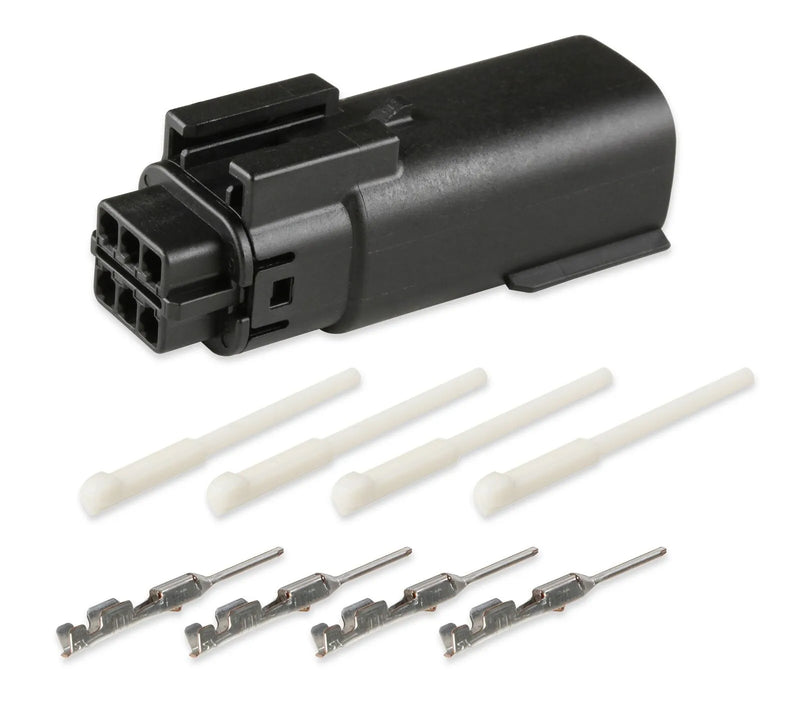 Holley EFI MOD/COYOTE Knock Sensor Connector, Main Harness MX 150, 6 CAVITY, MALE, BLACK