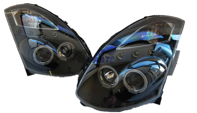 Black LED DRL Angel Eyes Projector Headlights to suit Nissan Skyline 350GT Infiniti G35 V35 2001-200 — image 2