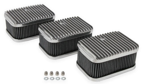 Holley 3X2 AIR CLEANERS & FILTERS, SET OF 3 3X2 Air Cleaners - Finned with S&B filters - Set of 3