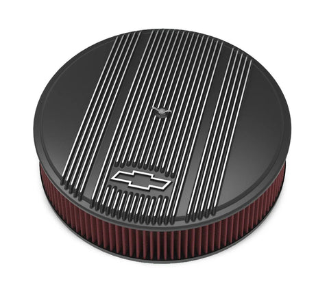 Holley Vintage Series GM Licensed Air Cleaner - Satin Black Machined 14" x 3" Air Cleaner Kit w/ Premium Filter - G...