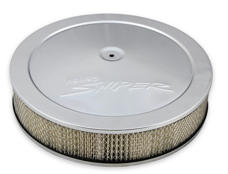 Holley Sniper Air Cleaner Assembly, 14" x 4" - Chrome Finish Stamped Steel Air Cleaner Assembly with Paper Filter Element