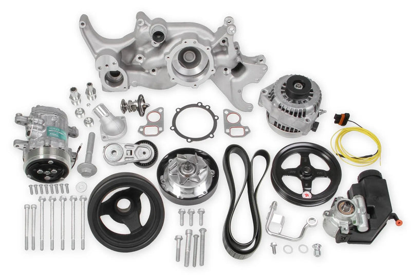 Holley Mid-Mount Complete Accessory System LS Engine Drive includes SD7 A/C Compressor, Alternator, P/S Pump, Tensioner, Belt, Crank Damper & Pulleys