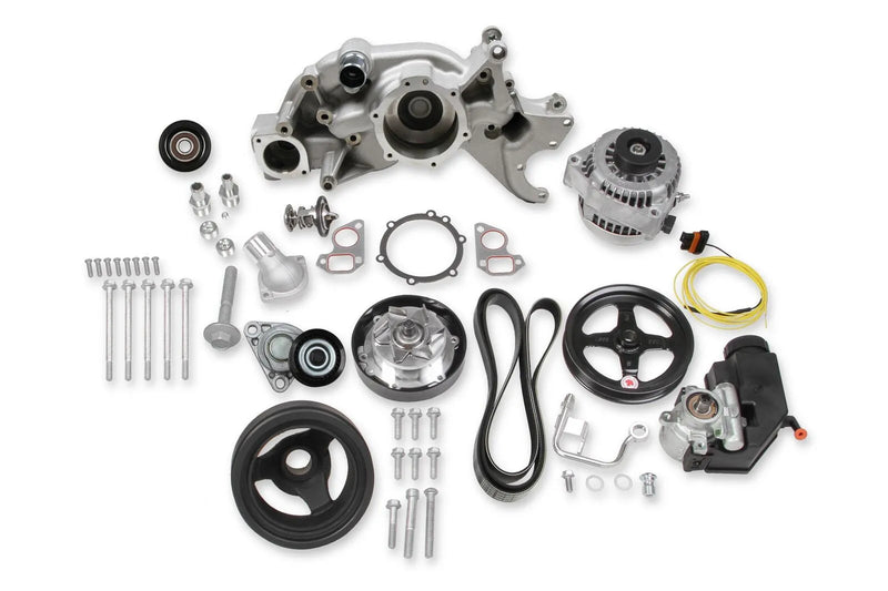 Holley Mid-Mount Race Accessory System LS Engine Drive includes Alternator, P/S Pump, Tensioner, Crank Damper, Belt, & Pulleys
