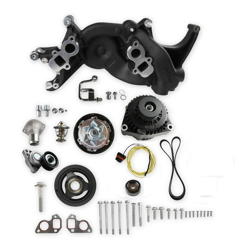 Holley Mid-Mount Race Accessory System- Black Finish LS Engine Drive includes Alternator, Tensioner, Crank Damper...