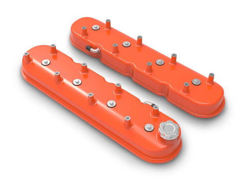 Holley Tall LS Valve Covers - Factory Orange Tall LS Valve Covers w/ Coil Mounting Posts, Cast Aluminum - Factory O...