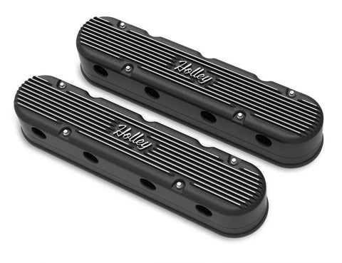 Holley 2-Piece Vintage Series Valve Cover - Gen III/IV LS - Satin Black Machined — fits Chevrolet Suburban 1500