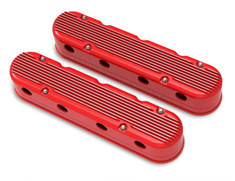 Holley 2-Piece Finned Valve Cover - Gen III/IV LS - Gloss Red Machined Chevrolet Gen III/IV LS - Cast Aluminum - Coil-Mounting Base & Integrated Coil Cover