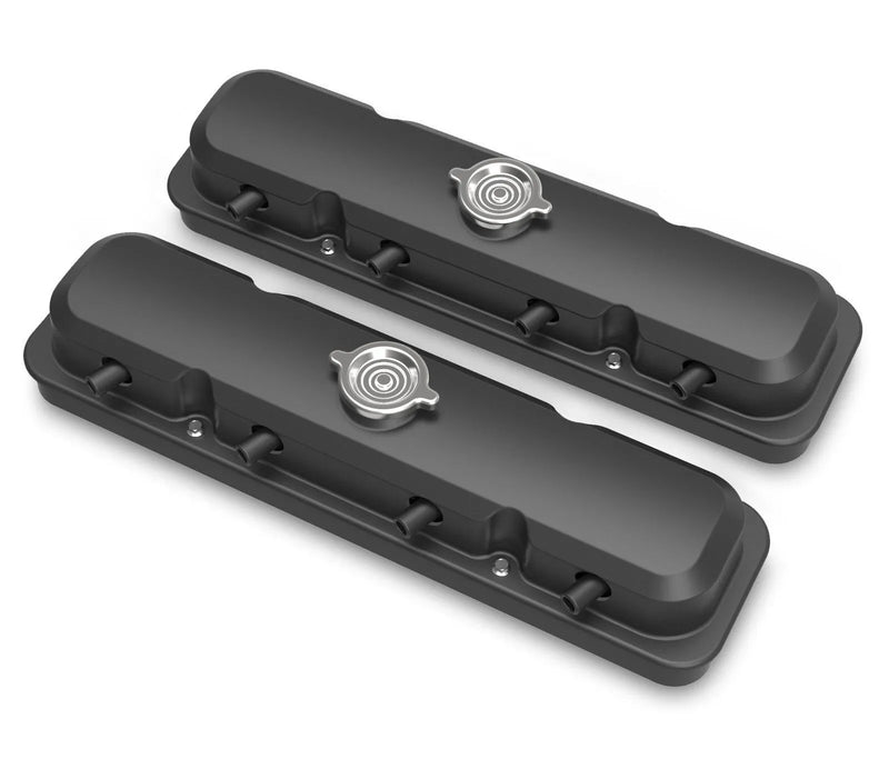 Holley 2-Piece Pontiac Style Valve Cover - Gen III/IV LS - Satin Black Chevrolet Gen III/IV LS - Cast Aluminum - Coil-Mounting Base & Integrated Coil Cover