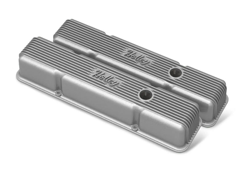 Holley Valve Covers - Vintage Series - Finned - SBC - Natural Chevrolet Small Block - With Emissions Provisions - Perimeter Bolt - Cast Aluminum