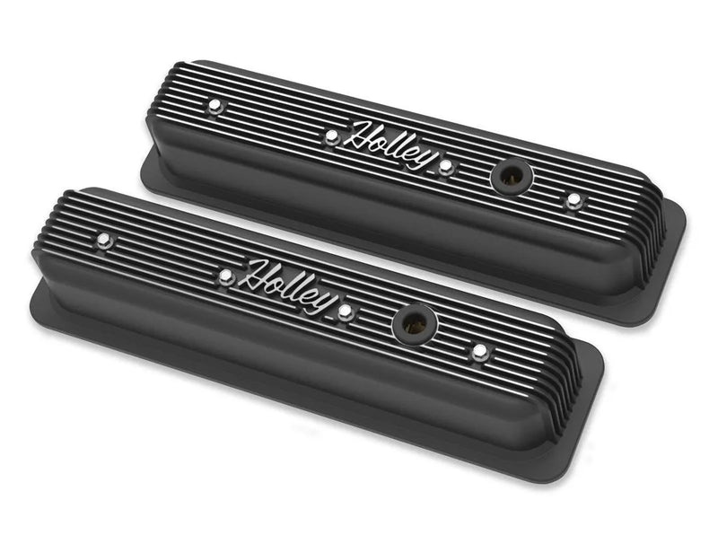Holley - Center Bolt - Satin Black Machined Small Block Chevrolet - ZZ6/Vortec - Center Bolt Valve Cover - Emissions Provision
