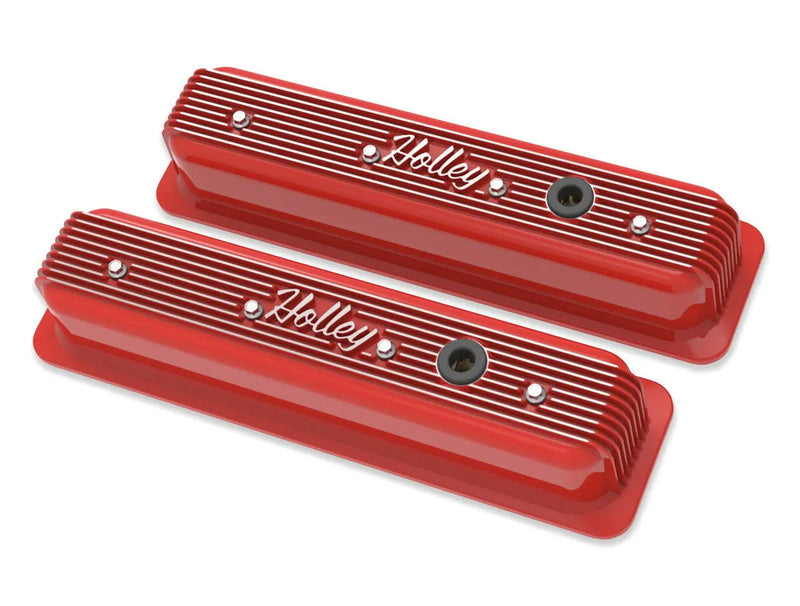 Holley - SBC - Center Bolt - Gloss Red Machined Small Block Chevrolet - ZZ6/Vortec - Center Bolt Valve Cover - Emissions Provision